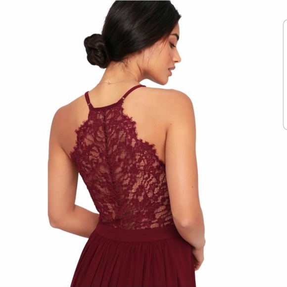 Lulu's Burgundy Maroon Lace Back Maxi Dress Medium - Picture 2 of 13